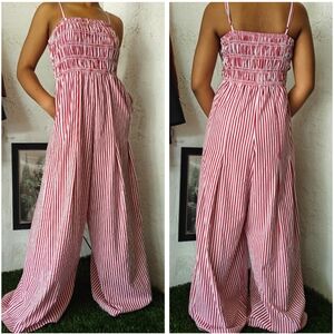 Smocked Bodice Redstripe Jumpsuit